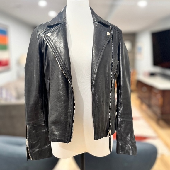 TOPSHOP Rosemary Mack Goatskin Leather Moto Biker Jacket size 2 - Picture 1 of 6